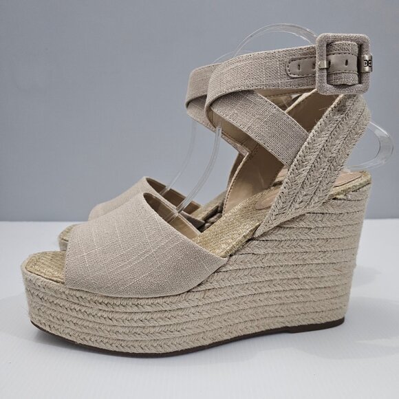 NEW Sam Edelman Vada Espadrille Wedge Sandal Platform Natural Linen Size 11 - Picture 1 of 13